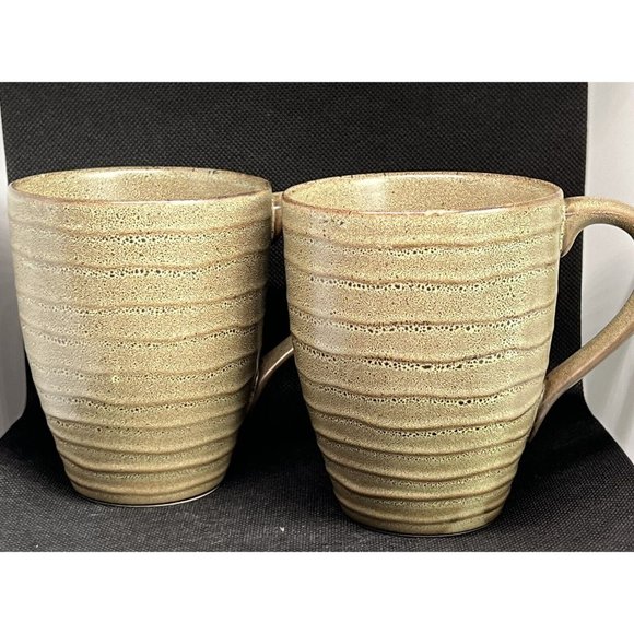 222 Fifth Studio Tan Genuine Stoneware Coffee Mugs Set Of 2 - Picture 2 of 3